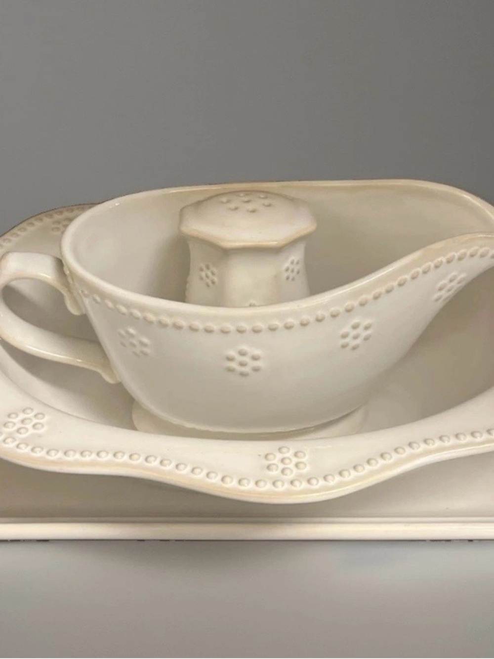 Food Network White serving dish, tray, Gravy Boat, salt shaker